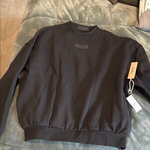 Essentials Black Crewneck Sweater with Classic Ribbed Details